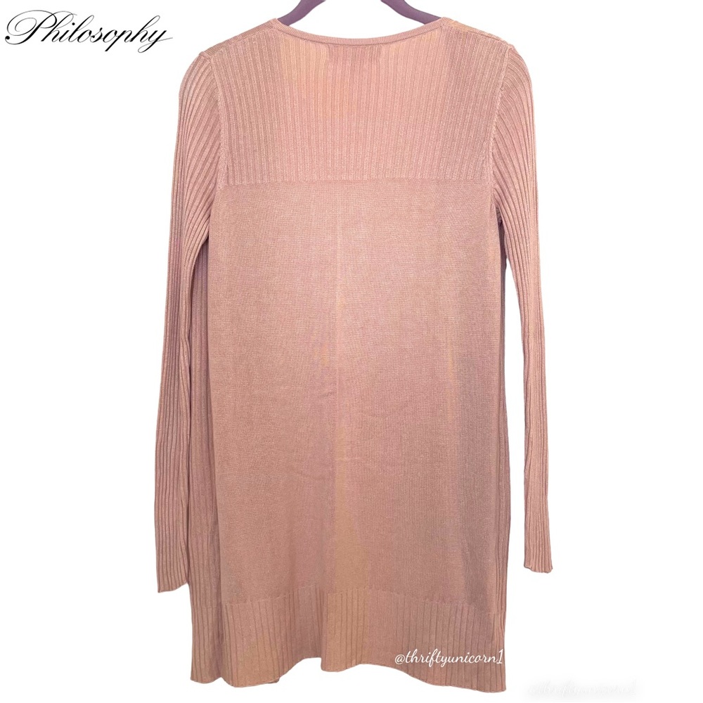 🫶 Philosophy Ribbed Trim Lightweight Blush Pink Open Front Cardigan Small - Picture 4 of 8